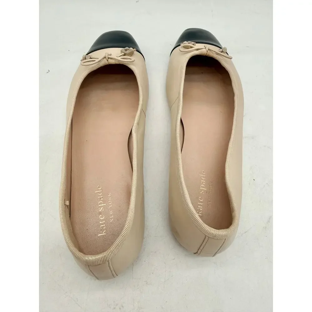 Kate Spade New York Pavlova Leather Flats Black Bare Cap Toe Ballet Shoes 8B